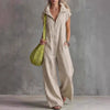Women's Loose Sleeveless Jumpsuit with Pockets – Linen-Look by FitiqueFit