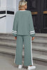 Gray Varsity Stripe Patchwork Puff Sleeve Pullover Drawstring Wide Leg Pant Set by Wild and Free Boutique