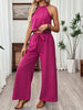 Women's Halter Neck Cropped Top & Wide-Leg Pants Two-Piece Set by FitiqueFit