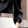 Women’s Satin V-Neck Long Sleeve Top – Slim Fit Solid Color Blouse by FitiqueFit