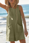Lovelet Round Neck Sleeveless Romper with Pockets