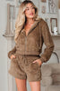 Parchment Zip Up Hoodie Drawstring Shorts Sherpa 2pcs Outfit by Wild and Free Boutique
