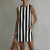 Women's Striped Color-Block Sleeveless Mini Dress – Loose Fit by FitiqueFit