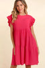 Full Size Smocking Ruffle Short Sleeve Dress with Pockets For Women – Flattering Smocked Dress, Ruffle Short Sleeve Dress, Practical Pocketed Dress, Chic Ruffle Dress, Smocked Waist Dress, Stylish Short Sleeve Dress by Stevvex