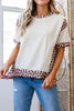White Ribbed Leopard Patchwork Uneven Hem T Shirt by Wild and Free Boutique