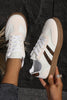 White Textured Woven PU Leather Leopard Patchwork Flat Sneakers by Wild and Free Boutique