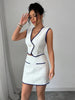 Sleeveless Irregular Top & Color-Block Pocket A-Line Skirt Set by FitiqueFit