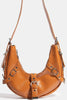 Fame Crescent Moon Leather Shoulder Bag With Belt Straps