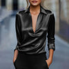 Elegant Women's V-Neck Long Sleeve Blouse With Satin Sheen Formal Shirt by FitiqueFit