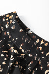 White Leopard Print Puff Sleeve Mock Neck Pleated Blouse