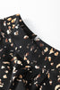 White Leopard Print Puff Sleeve Mock Neck Pleated Blouse