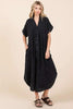 Mineral Wash V Neck Button Up Midi Shirt Dress For Women – Trendy and Comfortable Lived-In Style by Stevvex