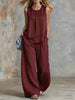 Women's Sleeveless Two-Piece Set – Solid Color Wide-Leg Pants & Top by FitiqueFit