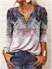Women's Ethnic Print V-Neck Long Sleeve Loose T-Shirt by FitiqueFit