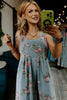 Beau Blue Floral Print Pleated High Waist Wide Leg Denim Jumpsuit by Wild and Free Boutique