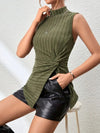 Twisted Mock Neck Ribbed Knit Top