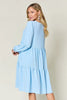 Light Green Double Take Full Size V-Neck Sleeve Tiered Dress with Pockets Elegant & Comfortable Casual Dress by Stevvex