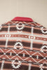 Retro Unique Geometric Print Corduroy Trim Button-Up Jacket Classic Modern Deep Rose Jacket by Stevvex