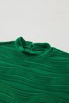 Dark Green Wavy Textured Mock Neck Cap Sleeve Top