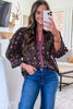 Black Contrast V Neckline Bracelet Sleeve Vintage Floral Blouse by Wild and Free Boutique