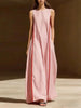 Women's Linen Sleeveless Loose Striped Maxi Dress by FitiqueFit