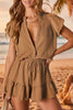 Women's V-Neck Ruffled Jumpsuit with Pockets & Tie Waist – Puff Sleeve by FitiqueFit
