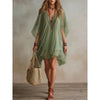 Women's V-Neck Chiffon Batwing Sleeve Boho Resort Dress by FitiqueFit