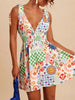 V-Neck Sleeveless Smocked Waist Printed Mini Dress by Wild and Free Boutique