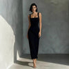 Square Neck Sling Dress – High Waist Midi Dress by FitiqueFit