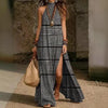 Women's Printed Halterneck Split Maxi Dress – Loose Fit Sleeveless by FitiqueFit