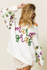 BiBi Fleur De Lis Sleeve Mardi Gras Pullover by FitiqueFit