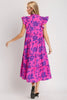 Full Size Ruffled Printed Sleeve Midi Dress Elegant & Beautiful Design Red-Violet Dress by Stevvex