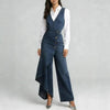 Women’s Western-Style V-Neck Asymmetrical Denim Jumpsuit by FitiqueFit