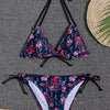 Sunset Bloom 2-Piece Triangle Bikini Set for Women – Vibrant Random Floral Print Halter Neck Swimsuit with Tie-Back Tie-Side Bottoms & High Cut Legs – Women's High-Stretch Swimwear for Summer Beach Escapes by Stevvex