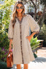 Khaki Stripe Square Button Leopard Trim Loose Bracelet Sleeve Shirt Dress by Wild and Free Boutique