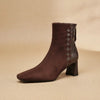 Women's Sheepskin Square Toe Chunky Heel Ankle Boots – Korean Patchwork Style by FitiqueFit