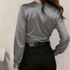 Women's Elegant Cross V-Neck Blouse, Ruffle Detail Button Accent Office Shirt by FitiqueFit