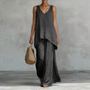 Women's Bohemian Wide-Leg Pants & V-Neck Vest Set – 3D Print by FitiqueFit