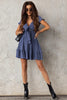 Blue Deep V Neck Self-tie Knotted Front Layered Flare Mini Dress by Wild and Free Boutique