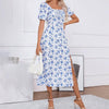 Square Neck Floral Print Dress With Puff Sleeves & Side Slit Maxi Dress by FitiqueFit