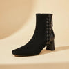Women's Sheepskin Square Toe Chunky Heel Ankle Boots – Korean Patchwork Style by FitiqueFit