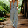 Women's V-Neck Sleeveless Wide-Leg Jumpsuit With Pockets by FitiqueFit