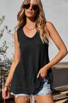 Black Scoop Neck Waffle Knit Splicing Flowy Vest