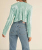 Minted Shoulder Padded Sequin Crop Top by Neon Spur