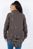 American Bazi Distressed Button Up Long Sleeve Jacket Trendy Buttoned Jacket with Distressed Finish for Women by Stevvex