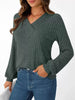 Ribbed Knit V-Neck Long Sleeve T-Shirt by Simply Love