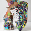 Round-Toe Thick-Sole Lace-Up Sneakers — Women’s Casual Print Shoes by FitiqueFit