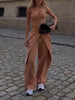 Spaghetti Strap Corset Top & Wide-Leg Pants Set – Camel, XS–2XL by FitiqueFit