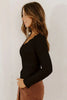 Black Lace Neckline Button Decor Lettuce Edge Long Sleeve Ribbed Top by Wild and Free Boutique