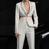 Women's Elegant Hollow-Out Long-Sleeve Suit Jacket & Pants Set by FitiqueFit